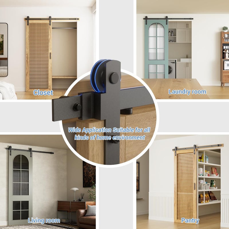 CCJH 6.6 Feet Heavy Duty Sliding Barn Door Hardware Kit - I Shape Hanger - Image 4