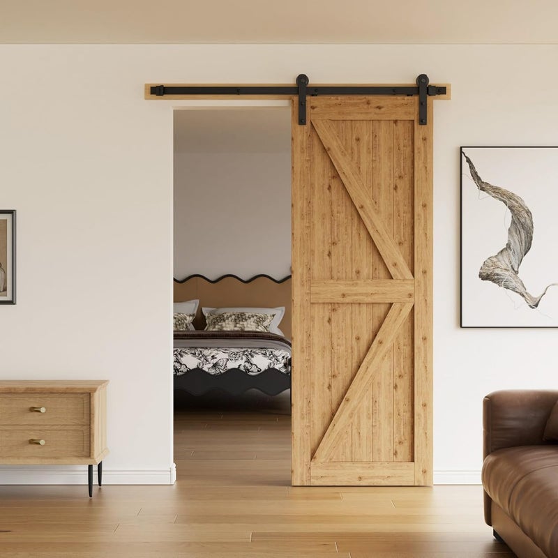 CCJH 6.6 Feet Heavy Duty Sliding Barn Door Hardware Kit - I Shape Hanger - Image 2