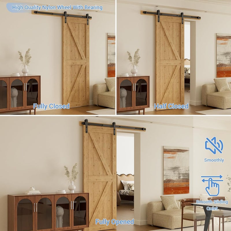 CCJH 6.6 Feet Heavy Duty Sliding Barn Door Hardware Kit - I Shape Hanger - Image 3