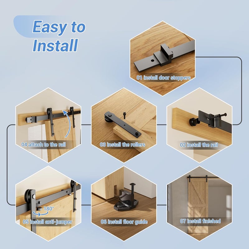 CCJH 6.6 Feet Heavy Duty Sliding Barn Door Hardware Kit - I Shape Hanger - Image 5