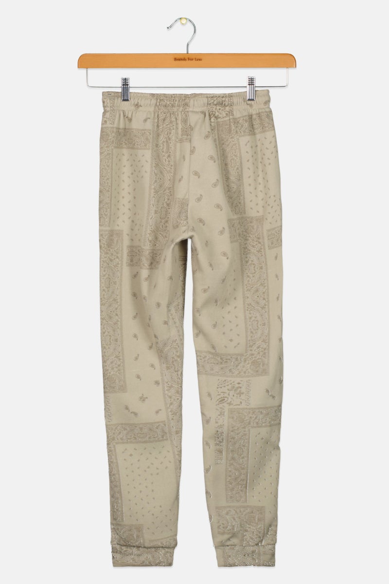 brooklyn Kids Boy Drawstring Paisley Print Jogger Pants, Beige  - Image 2