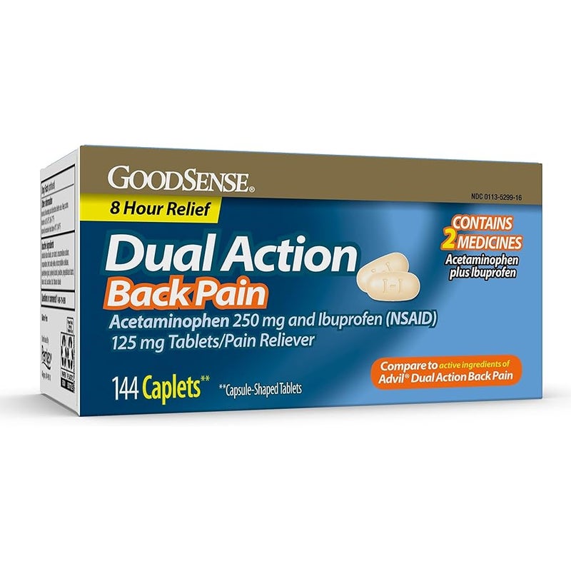 GOODSENSE Dual Action Acetaminophen and Ibuprofen (NSAID) Tablets, 250 mg/125 mg, Back Pain, 144 Count - Image 1