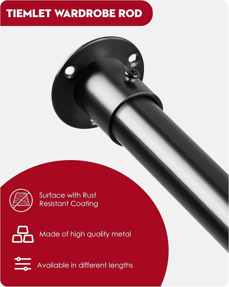 Tiemlet Extendable Wardrobe Rod, Black Stainless Steel Retractable Wardrobe Rail, 74-103cm Adjustable Clothes Rail for Wardrobe and Balcony (25MM) - Image 2