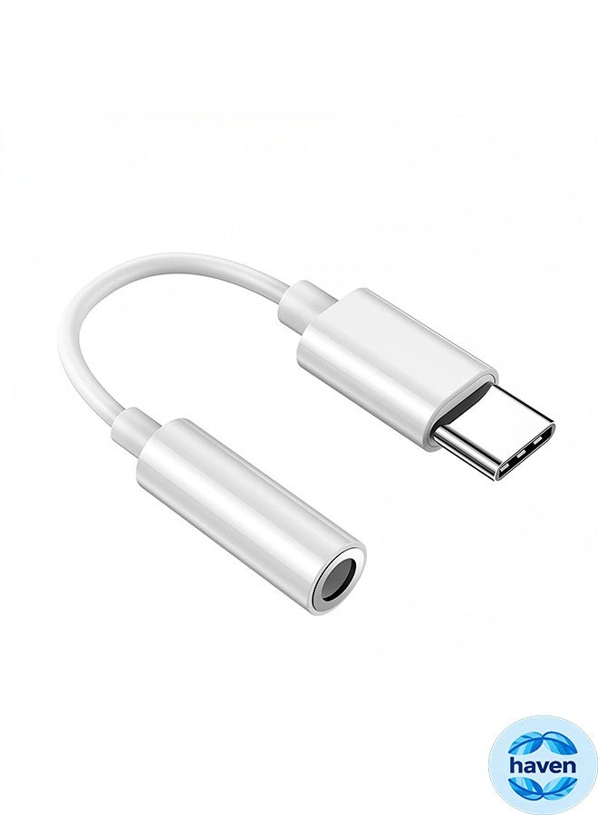 هافن مهايئ سماعات الرأس من نوع c إلى 3.5mm جاك سماعات الرأس، نوع C Aux Audio محول دونجل متوافق مع iPhone 15 Series، iPad، Samsung، Huawei، Xiaomy، إلخ طراز هاتف أندرويد، أبيض - Image 1