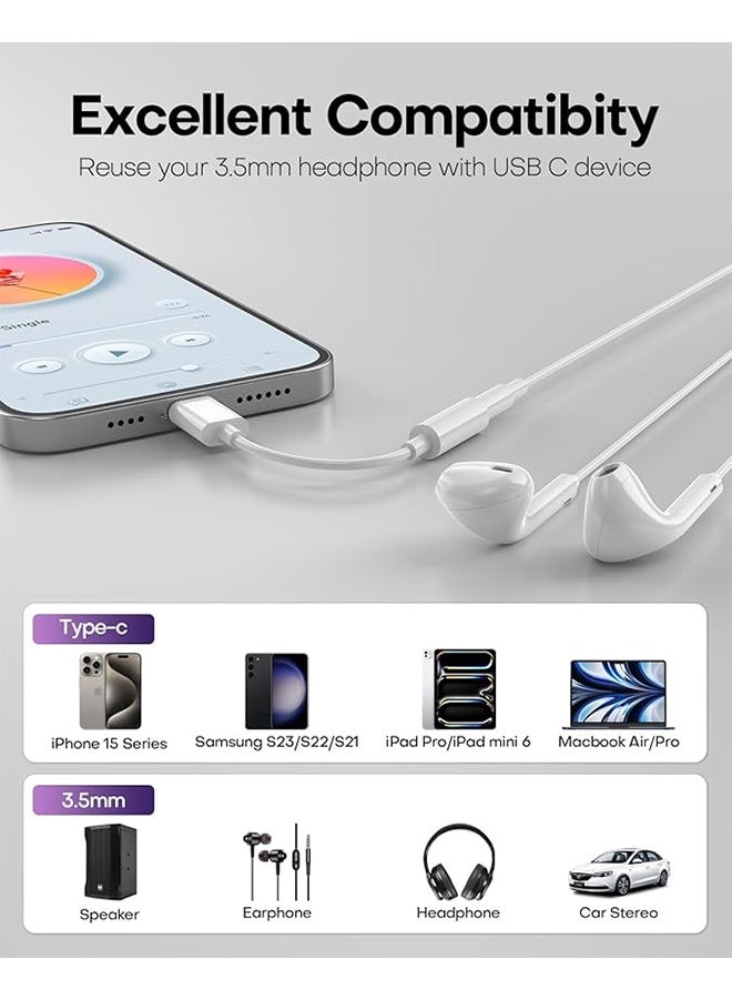 هافن مهايئ سماعات الرأس من نوع c إلى 3.5mm جاك سماعات الرأس، نوع C Aux Audio محول دونجل متوافق مع iPhone 15 Series، iPad، Samsung، Huawei، Xiaomy، إلخ طراز هاتف أندرويد، أبيض - Image 5