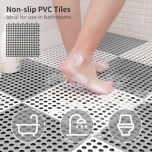 REDMART Interlocking Floor Tiles with Drain Holes Soft PVC Non Slip Shower Floor Mat Modular Interlocking Cushion Mat for Drain, Pool, Patio, Balcony, Kennel, Poultry, Floor Grid (20) - Image 3