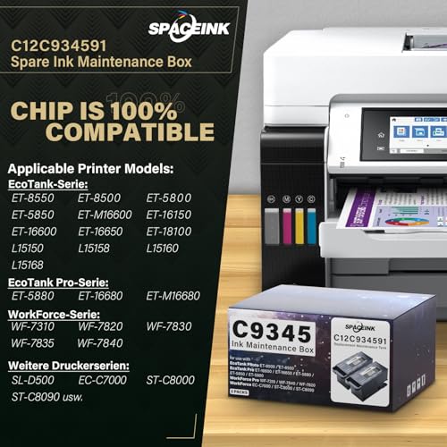 Spaceink صندوق صيانة الحبر C9345 2 مجموعة بديل لـ ET8550 ET5850 ET16600 ET16650 ET5800 ET5880 ET8500 WF7840 WF7830 WF7820 WF7310 STC8000 STC8090 طابعات C12C934591PXMB92 عبوات - Image 3