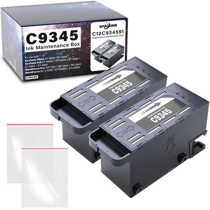Spaceink صندوق صيانة الحبر C9345 2 مجموعة بديل لـ ET8550 ET5850 ET16600 ET16650 ET5800 ET5880 ET8500 WF7840 WF7830 WF7820 WF7310 STC8000 STC8090 طابعات C12C934591PXMB92 عبوات - Image 2