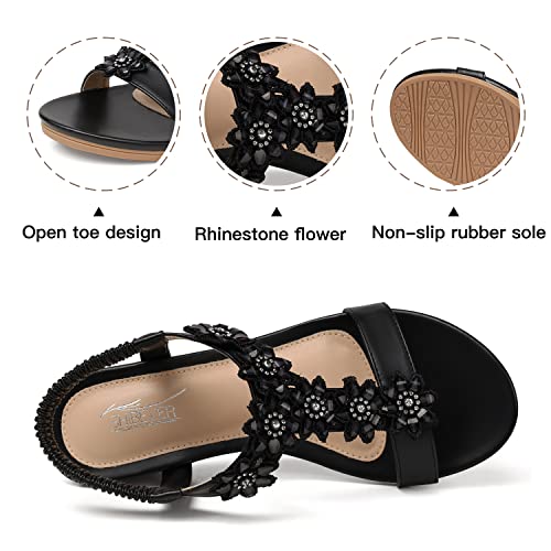 SHIBEVER Wedge Sandals for Women Dressy: Black Size 8 Summer Open Toe Dress Sandals - Comfortable Ankle Strap Low Wedges Womens Sandal - Image 2
