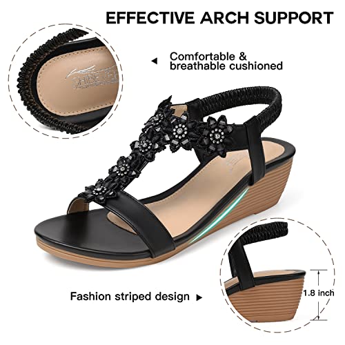 SHIBEVER Wedge Sandals for Women Dressy: Black Size 8 Summer Open Toe Dress Sandals - Comfortable Ankle Strap Low Wedges Womens Sandal - Image 3