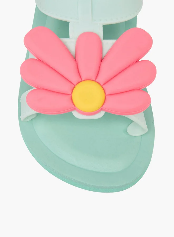Aqua Flower Applique Sandals with Hook and Loop Closure