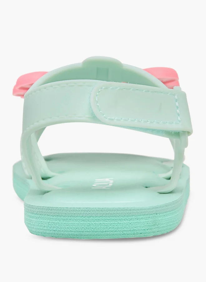 Aqua Flower Applique Sandals with Hook and Loop Closure