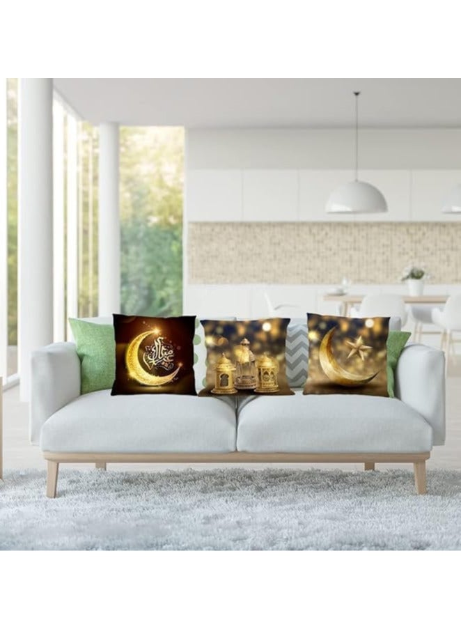 AUTOYSUR 4PCS Linen Ramadan Mubarak Pillow Covers, 18x18" Light Moon Stars Ramadan Cushion Cover Zipper Throw Pillow Covers for Couch Sofa Car Living Room Home Decor Pillowcase  - Image 3