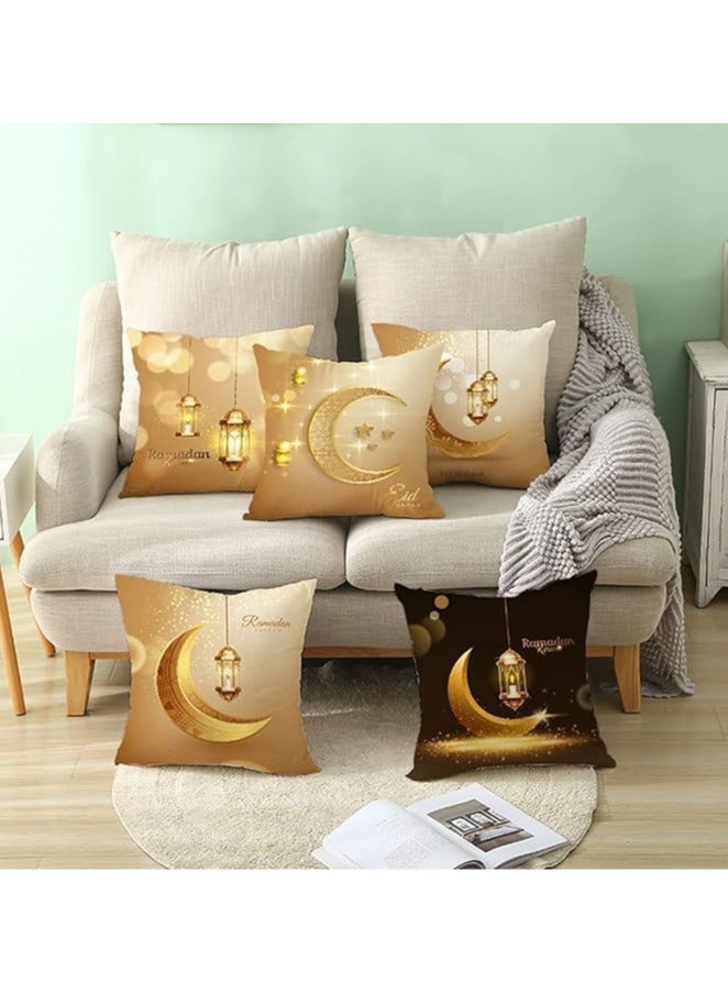 AUTOYSUR 4PCS Linen Ramadan Mubarak Pillow Covers, 18x18" Light Moon Stars Ramadan Cushion Cover Zipper Throw Pillow Covers for Couch Sofa Car Living Room Home Decor Pillowcase  - Image 4