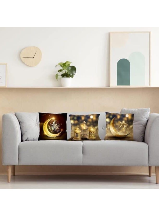 AUTOYSUR 4PCS Linen Ramadan Mubarak Pillow Covers, 18x18" Light Moon Stars Ramadan Cushion Cover Zipper Throw Pillow Covers for Couch Sofa Car Living Room Home Decor Pillowcase  - Image 5