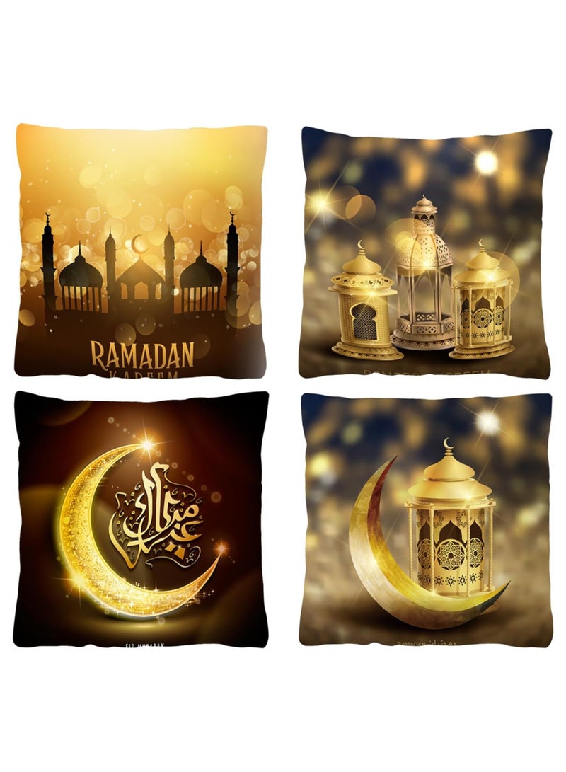 AUTOYSUR 4PCS Linen Ramadan Mubarak Pillow Covers, 18x18" Light Moon Stars Ramadan Cushion Cover Zipper Throw Pillow Covers for Couch Sofa Car Living Room Home Decor Pillowcase  - Image 1