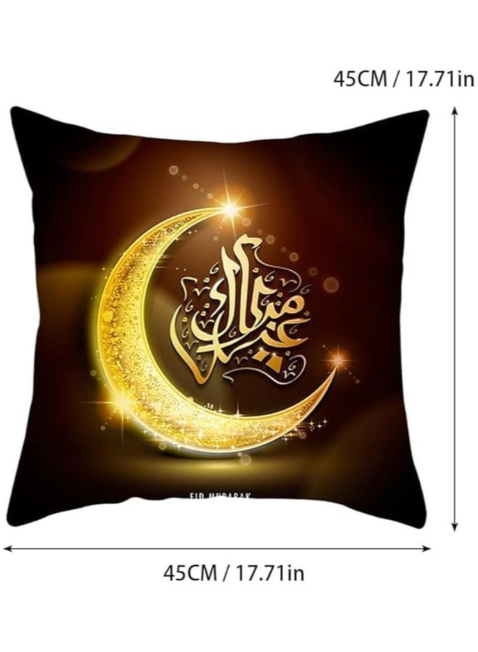AUTOYSUR 4PCS Linen Ramadan Mubarak Pillow Covers, 18x18" Light Moon Stars Ramadan Cushion Cover Zipper Throw Pillow Covers for Couch Sofa Car Living Room Home Decor Pillowcase  - Image 2