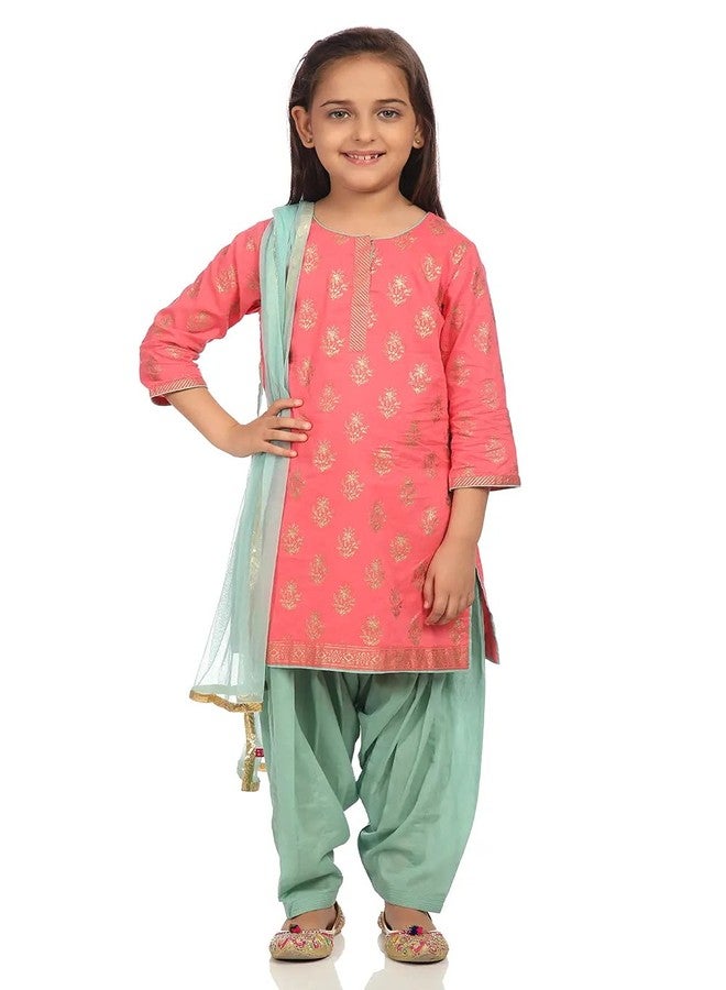 BIBA Girl's Ethnic Pink Cotton Kurta Set (Size_3) - Image 1
