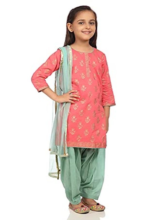 BIBA Girl's Ethnic Pink Cotton Kurta Set (Size_3) - Image 5