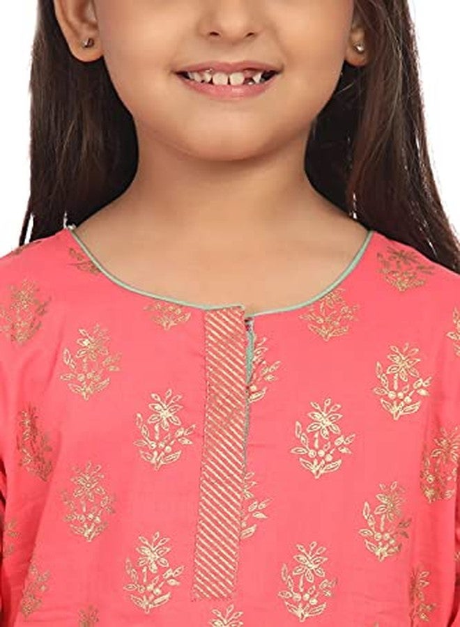BIBA Girl's Ethnic Pink Cotton Kurta Set (Size_3) - Image 2