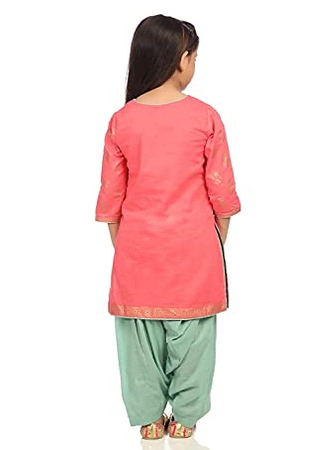 BIBA Girl's Ethnic Pink Cotton Kurta Set (Size_3) - Image 3