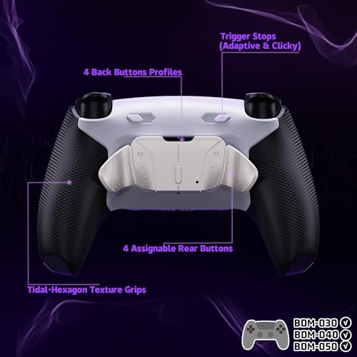 eXtremeRate RISE4 Plus MAX RMB Back Paddles Kit with Clicky Trigger Stops & Rubberized Grip for PS5 Controller BDM-030 040 050, Remappable Real Metal Back Buttons Kit for PS5 Controller – White Black - Image 5