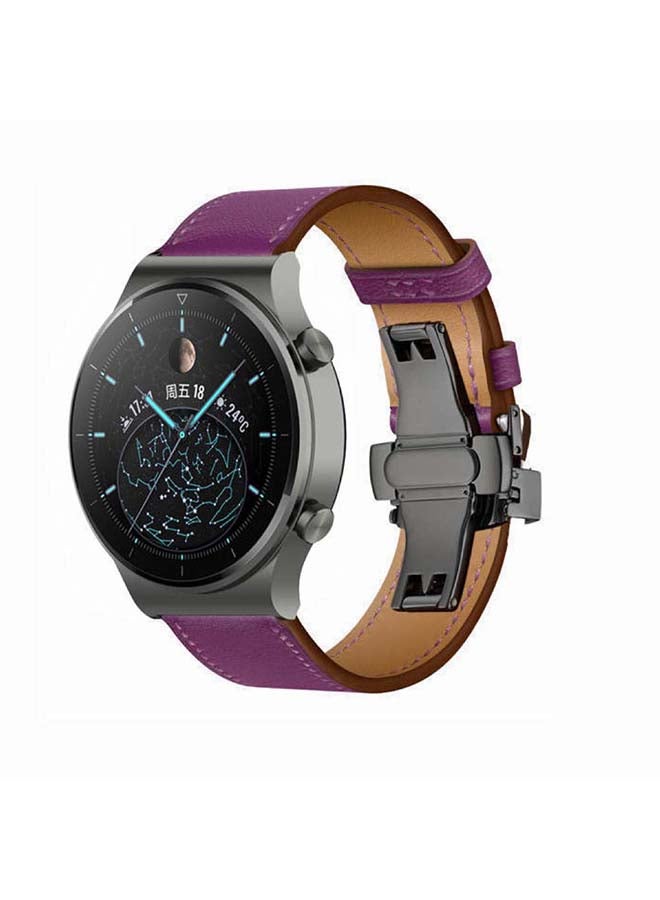 Loquat Genuine Leather Replacement Band 22mm For Huawei Watch GT2 Pro Purple  - Image 2