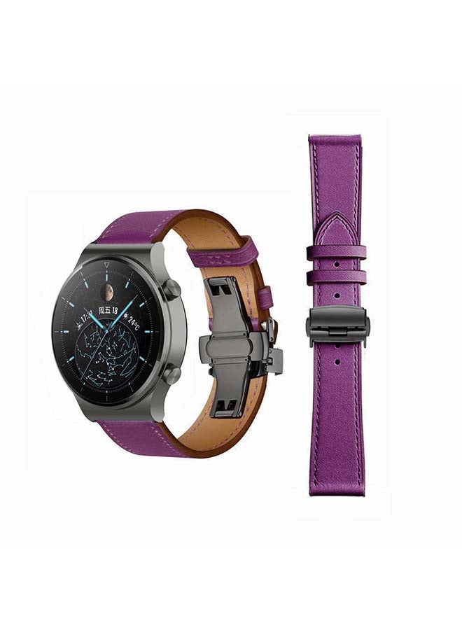Loquat Genuine Leather Replacement Band 22mm For Huawei Watch GT2 Pro Purple  - Image 1