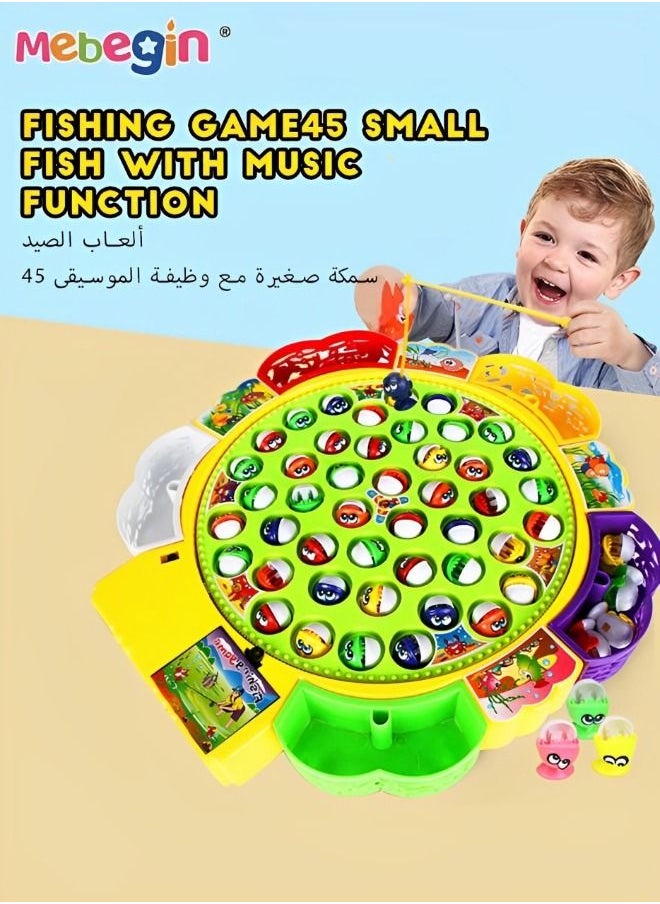 MEBEGIN - Fishing Game Toy Set With Rotating Board With Music On/off Switch For Quiet Play Includes 45 Fish And 5 Fishing Poles - Image 1