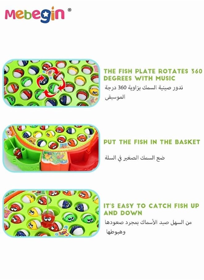 MEBEGIN - Fishing Game Toy Set With Rotating Board With Music On/off Switch For Quiet Play Includes 45 Fish And 5 Fishing Poles - Image 1
