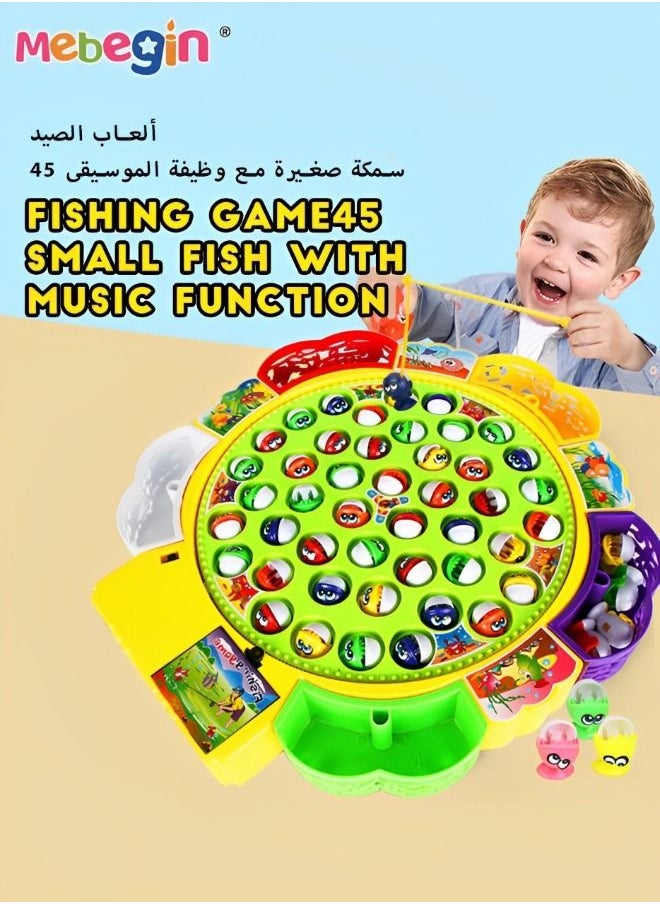 MEBEGIN - Fishing Game Toy Set With Rotating Board With Music On/off Switch For Quiet Play Includes 45 Fish And 5 Fishing Poles - Image 1
