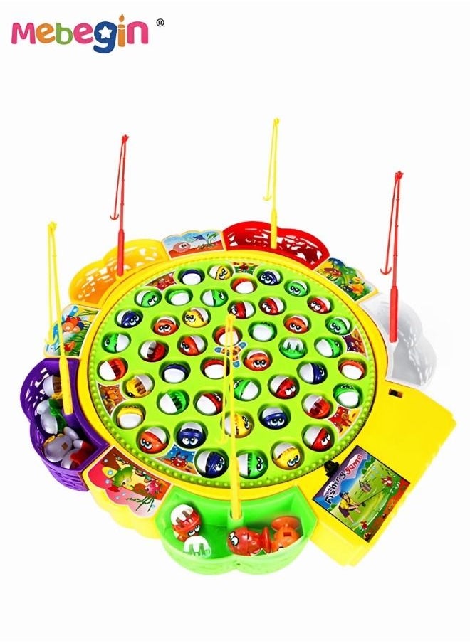 MEBEGIN - Fishing Game Toy Set With Rotating Board With Music On/off Switch For Quiet Play Includes 45 Fish And 5 Fishing Poles - Image 1