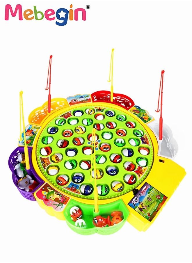 MEBEGIN - Fishing Game Toy Set With Rotating Board With Music On/off Switch For Quiet Play Includes 45 Fish And 5 Fishing Poles - Image 1