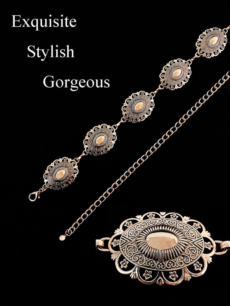 TOPACC Gold Concho Belts for Women Western Chain Belt Cowgirl Boho Belt for Dresses Jeans Country Concert Outfit - Image 3