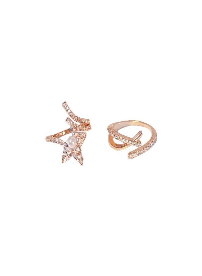 SEVENSTONE 2PCS Rose Gold Knot Wave Rings for Women Adjustable Finger Knuckle Stackable Thumb Simple Open Ring Set - Image 1