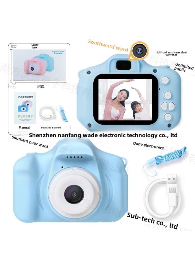 X2 HD Front And Rear Dual Camera Children's Camera Digital Cartoon Mini Small SLR Sports Camera Toy-Color:X2 HD Blue (front And Back Double Shot)  - Image 1