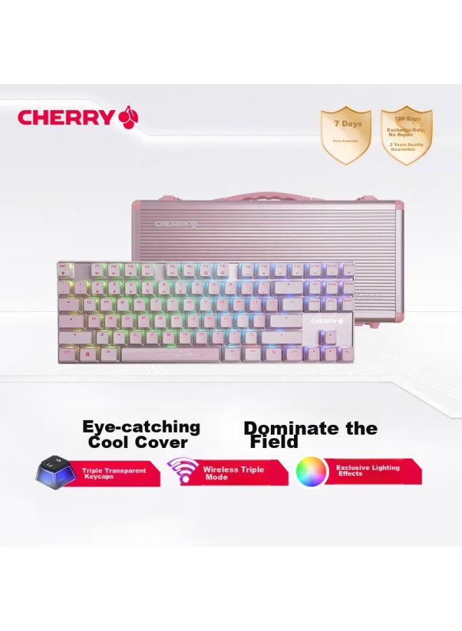 Cherry Mx8.2 Xaga Wireless Keyboard, Tri-mode Mechanical Keyboard, Compatible With Mac System, Triple-shot Pbt Keycaps, Customizable Keyboard, Pink And Silver Switches - Image 1