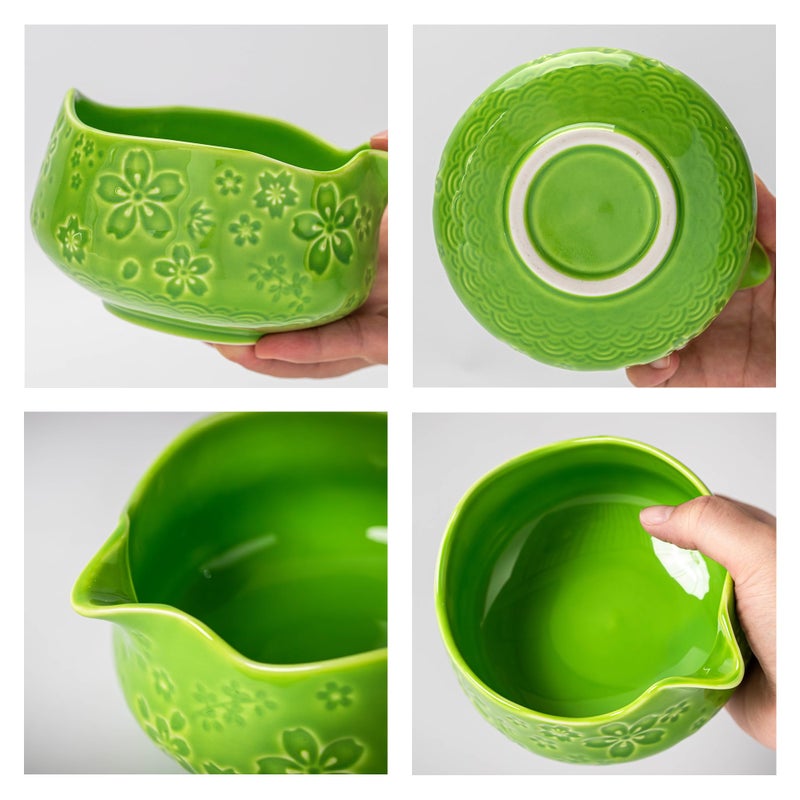 TEANAGOO 7-PCS Green Matcha Whisk Set, Complete Ceremony Start Kit, Ceramic Chawan Bowl with Spout, Whisk & Accessories, Traditional Matcha Tea Set for Lattes& Gift Giving - Image 4