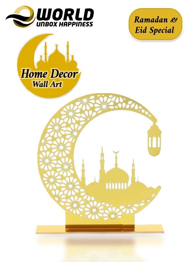Eworld Elegant Acrylic Ramadan Decorations for Home Lightweight Islamic Craft Ornaments, Perfect Crescent Ornaments for Ramadan Parties, Radiant in Gold. - Image 1