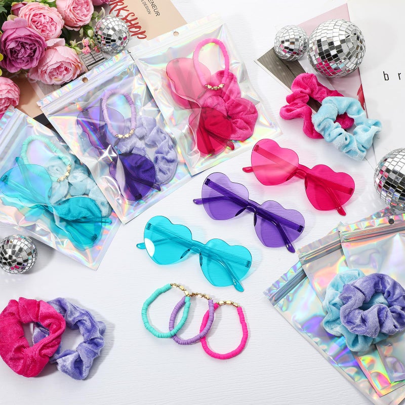 XunYee 48 Pcs Kpop Party Favors Friendship Party Gifts Set Includes Velvet Hair Scrunchies Friendship Bracelets Heart Sunglasses Holographic Gift Bag for Kpop Fans Women(Modern) - Image 4