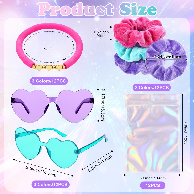 XunYee 48 Pcs Kpop Party Favors Friendship Party Gifts Set Includes Velvet Hair Scrunchies Friendship Bracelets Heart Sunglasses Holographic Gift Bag for Kpop Fans Women(Modern) - Image 2