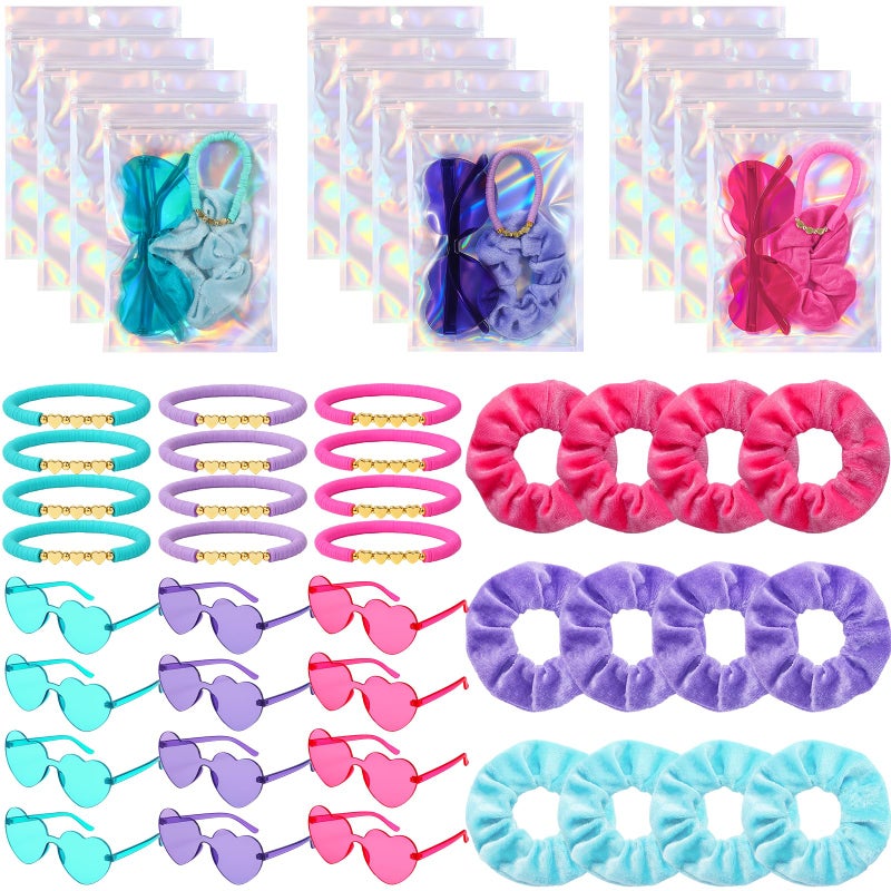 XunYee 48 Pcs Kpop Party Favors Friendship Party Gifts Set Includes Velvet Hair Scrunchies Friendship Bracelets Heart Sunglasses Holographic Gift Bag for Kpop Fans Women(Modern) - Image 1