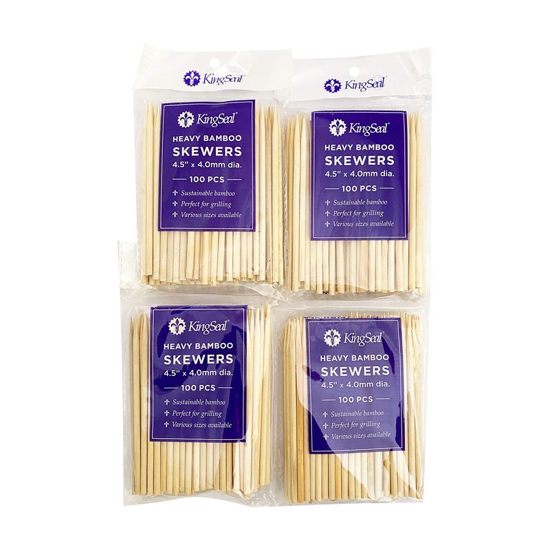 KingSeal KingSeal Renewable Bamboo Heavy Duty Skewers Sticks 45 Inches x 38 mm Diameter Retail Pack  2 Bags of 100 Skewers 200 Count 