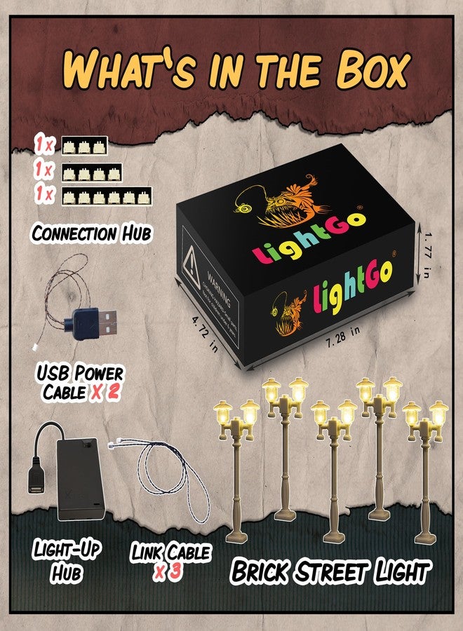 LightGo Brick Street Light DIY Kit for Lego Modular Buildings - Set of 5 Lights to Customize Your City Layout, Plug & Play (Duo White) - Image 2