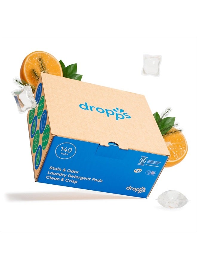 Dropps Stain & Odor Laundry Detergent Pods: Clean & Crisp | 140 Count | HE Compatible + All Washers | Cold Wash + All Temperatures | Tackles Tough Odors | Low Waste Packaging - Image 1