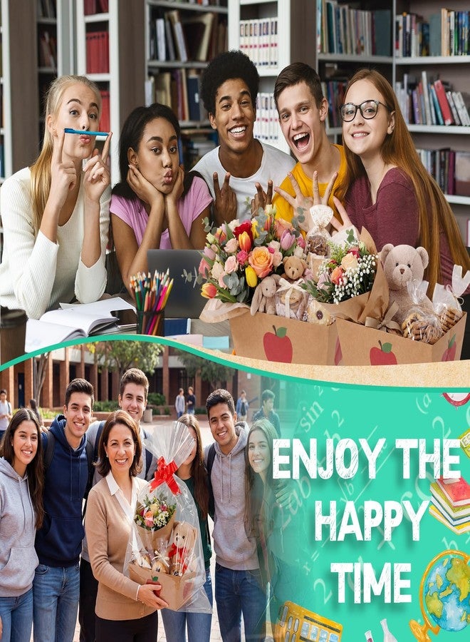 Funnymoom 6 Pcs Apple Kraft Basket for Gifts Empty with Handle Cellophane Bag Pull Bows Teachers Appreciation Basket Teacher Back to School Gift Box Birthday Wedding Party Favor Supplies, 9.8x6.5'' - Image 2