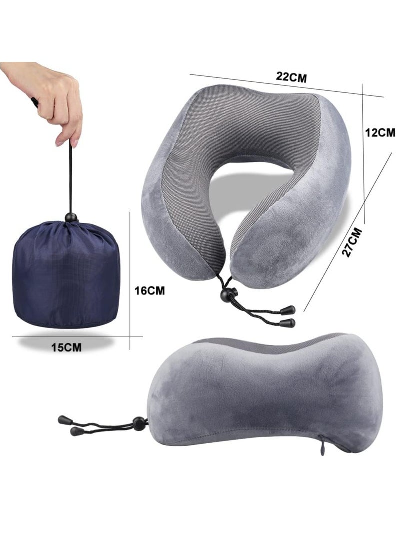Toko Travel Neck Pillow | Grey | Memory Foam | Includes Eye Mask, Ear Plugs & Portable Bag |  Helps with Sleep on Airplanes, Cars, Home  - Image 2