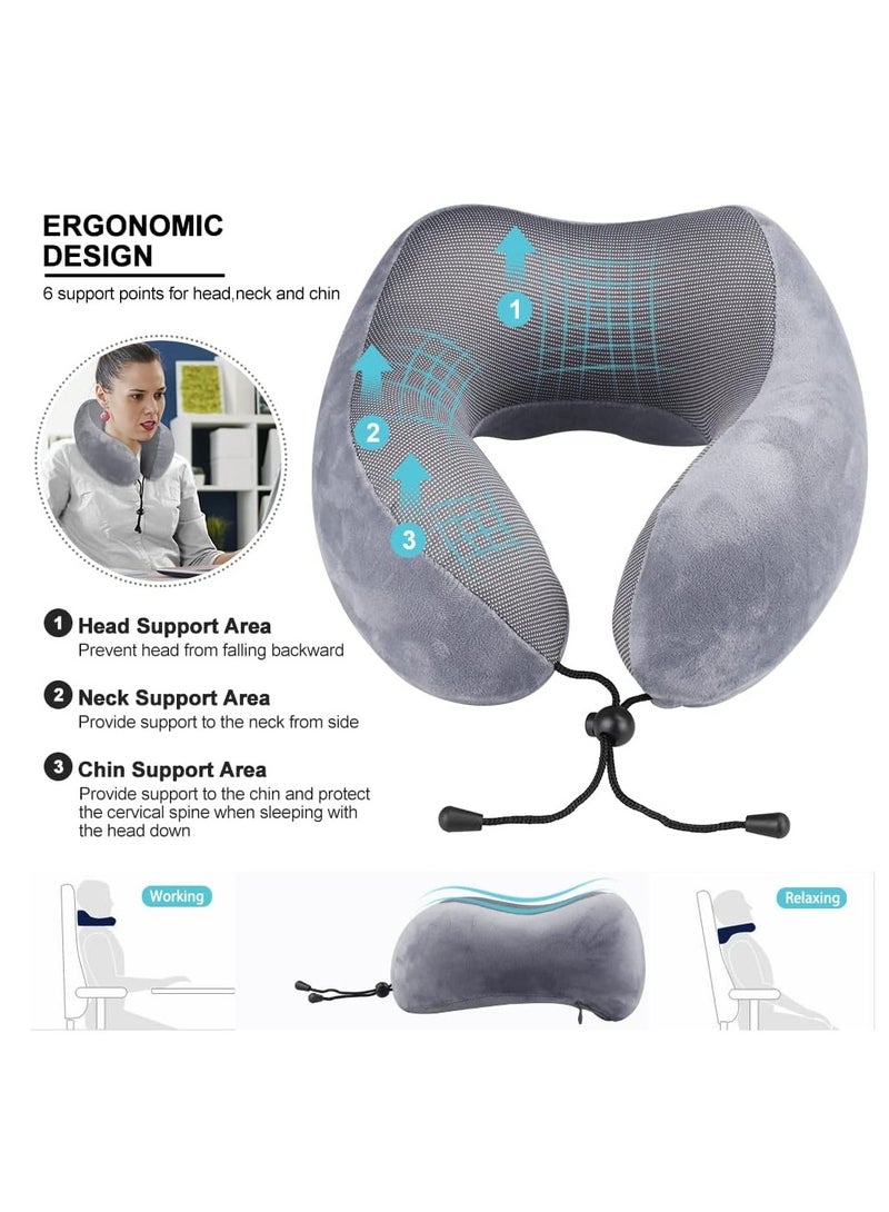 Toko Travel Neck Pillow | Grey | Memory Foam | Includes Eye Mask, Ear Plugs & Portable Bag |  Helps with Sleep on Airplanes, Cars, Home  - Image 4