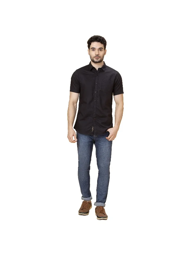 بيينغ هيومان Mens Black Collared Short Sleeve Shirt
