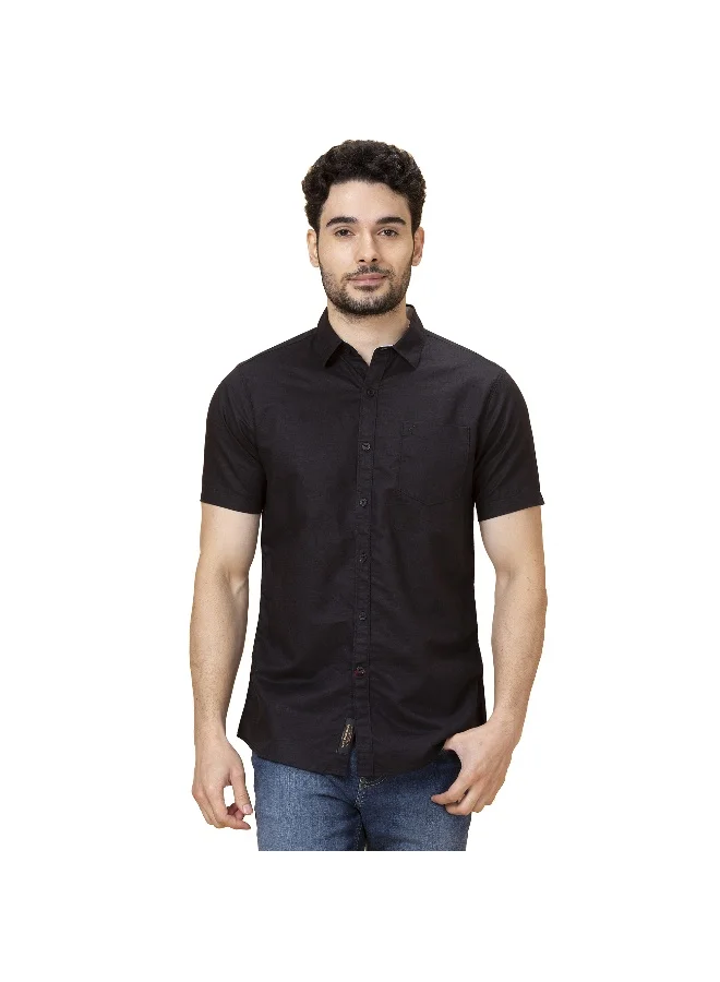 بيينغ هيومان Mens Black Collared Short Sleeve Shirt